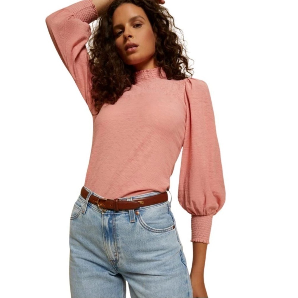 Nation LTD | Women’s Sandrine Puff Sleeve Mock Neck Open Back Top Size Medium